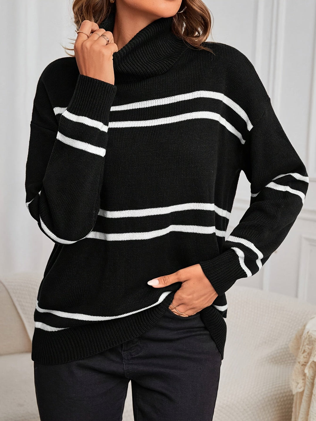 Thea – Striped Turtleneck Sweater