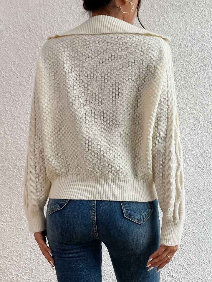 Harlow – Cable Knit Sweater with Zipper Collar