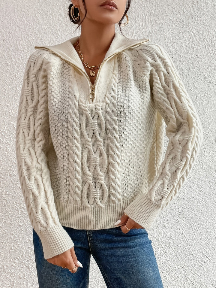 Harlow – Cable Knit Sweater with Zipper Collar