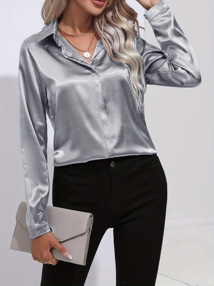 Luna - Satin Button-Up Blouse