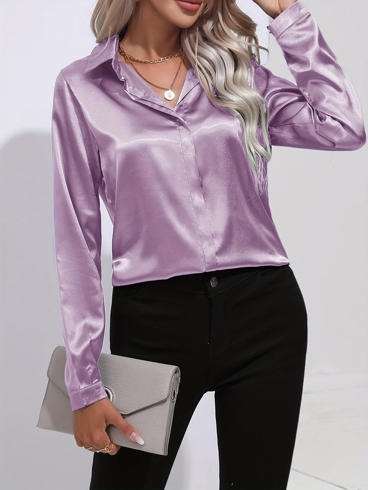 Luna - Satin Button-Up Blouse