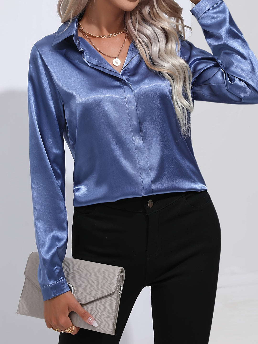 Claire – Satin Button-Up Blouse