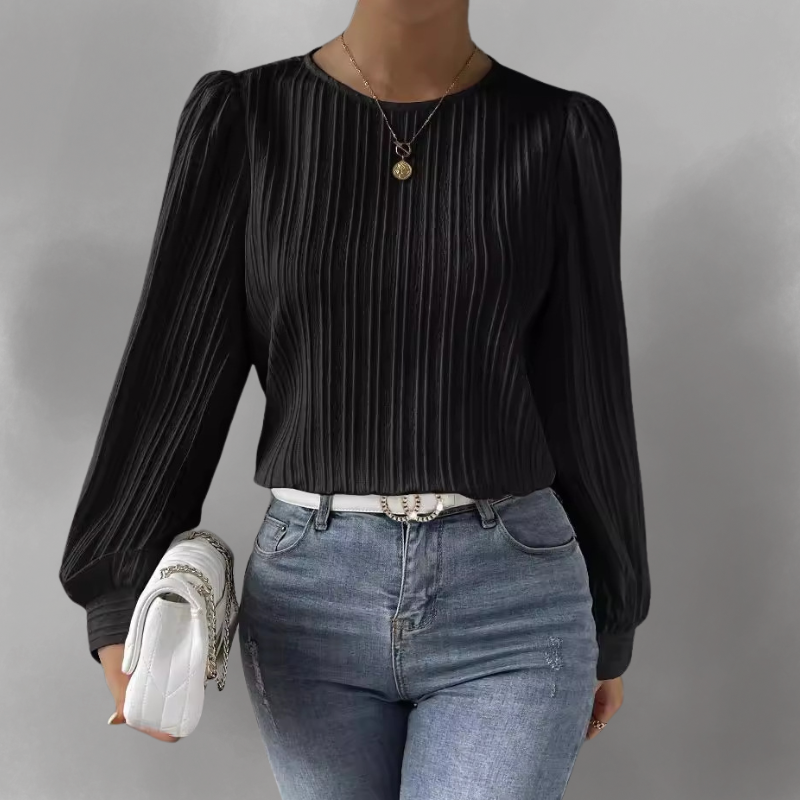 Carly – Pleated Long-Sleeve Blouse