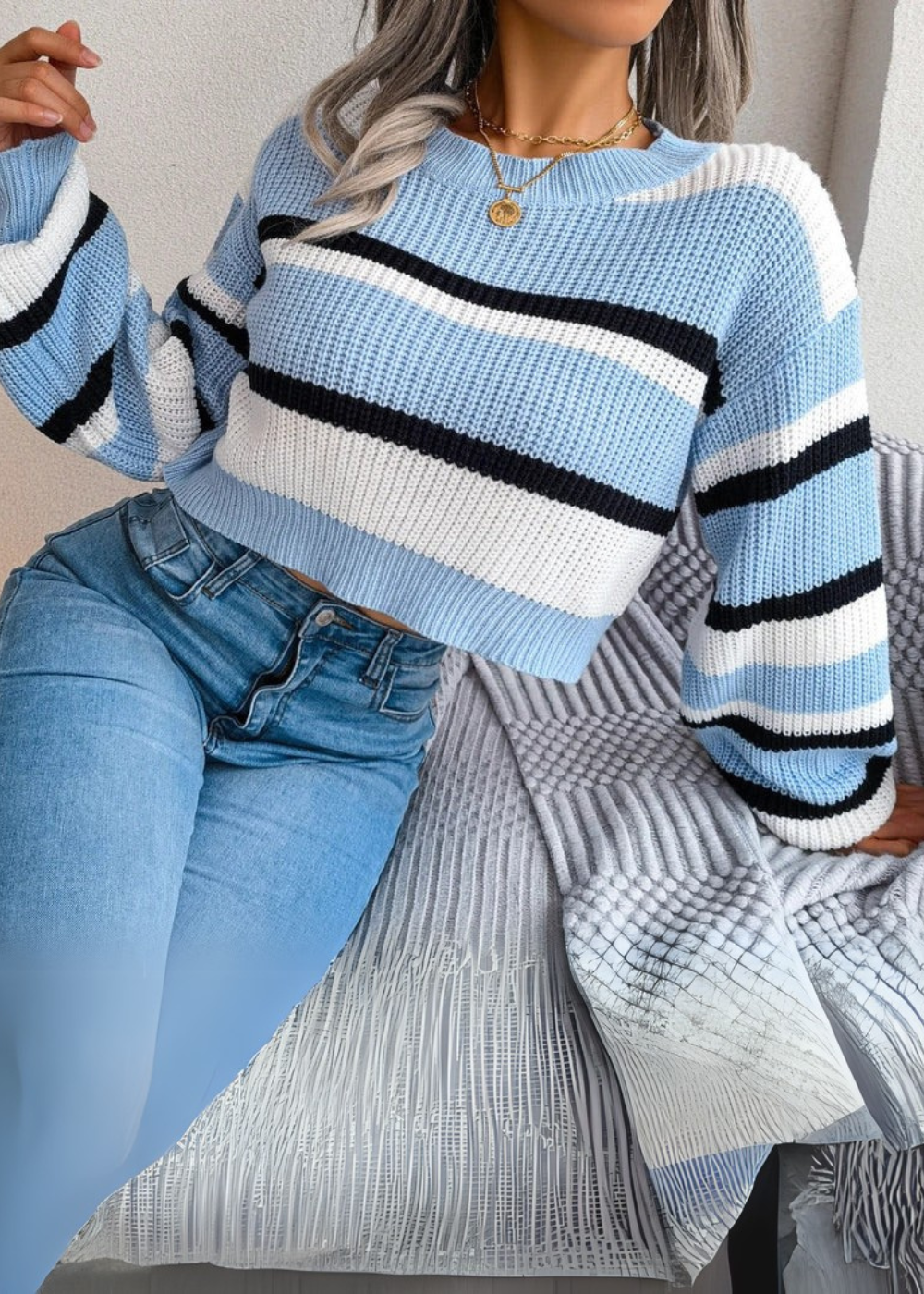 Nevaeh – Striped Knit Cropped Sweater