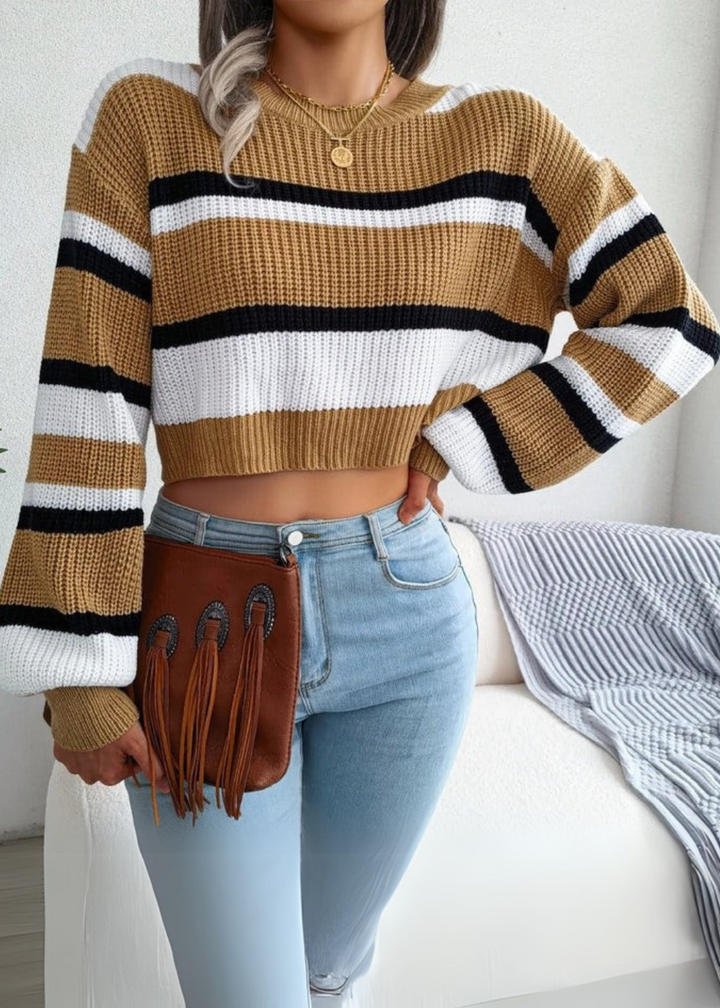 Nevaeh – Striped Knit Cropped Sweater