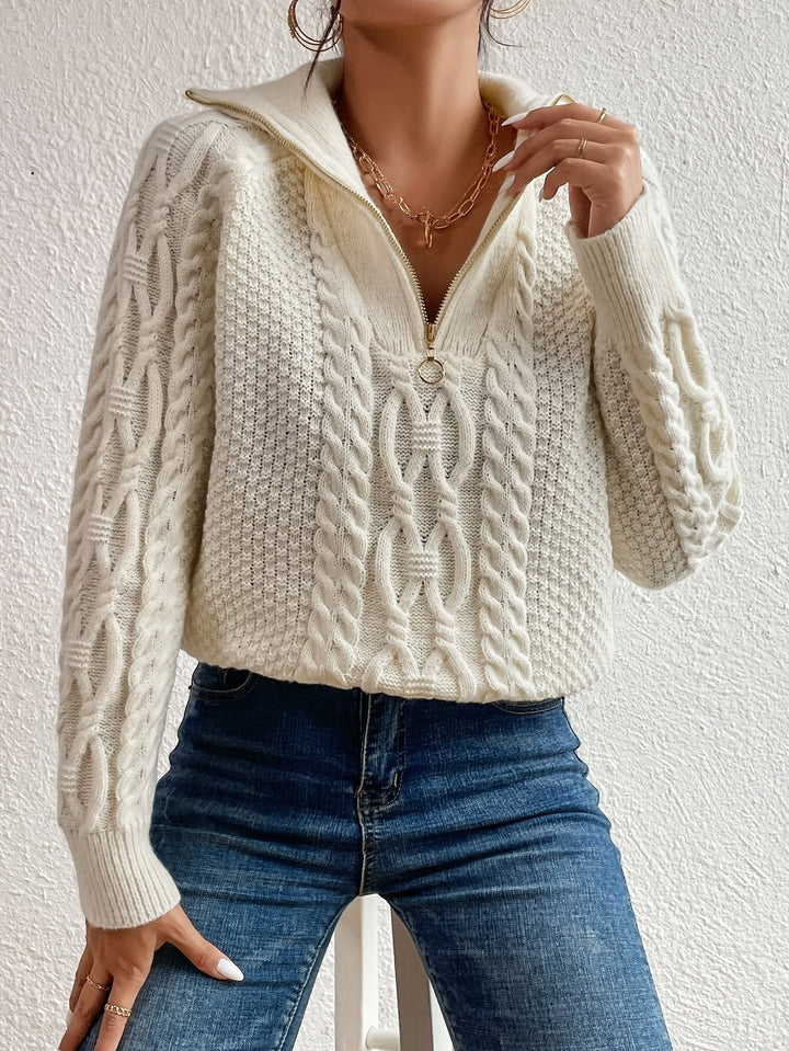 Harlow – Cable Knit Sweater with Zipper Collar