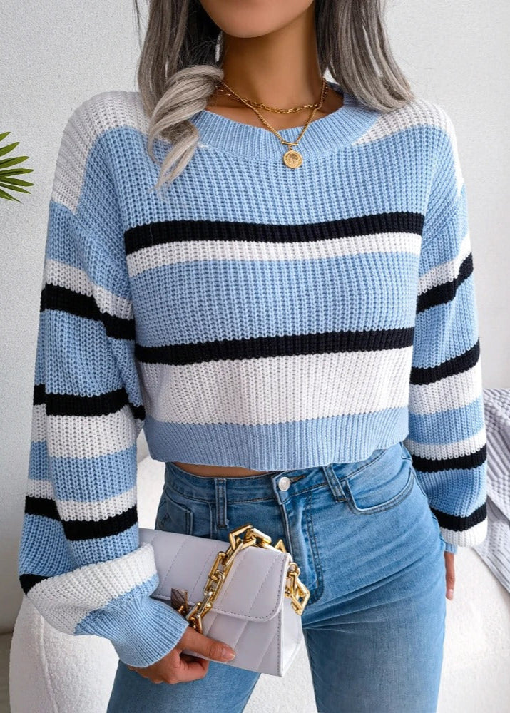 Nevaeh – Striped Knit Cropped Sweater